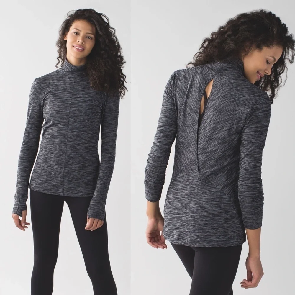 Lululemon Top Womens 8 Black Spacedye &Go Take-Off Long Sleeve Shirt Running